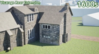 A screenshot of the heritage video showing the building in 1600